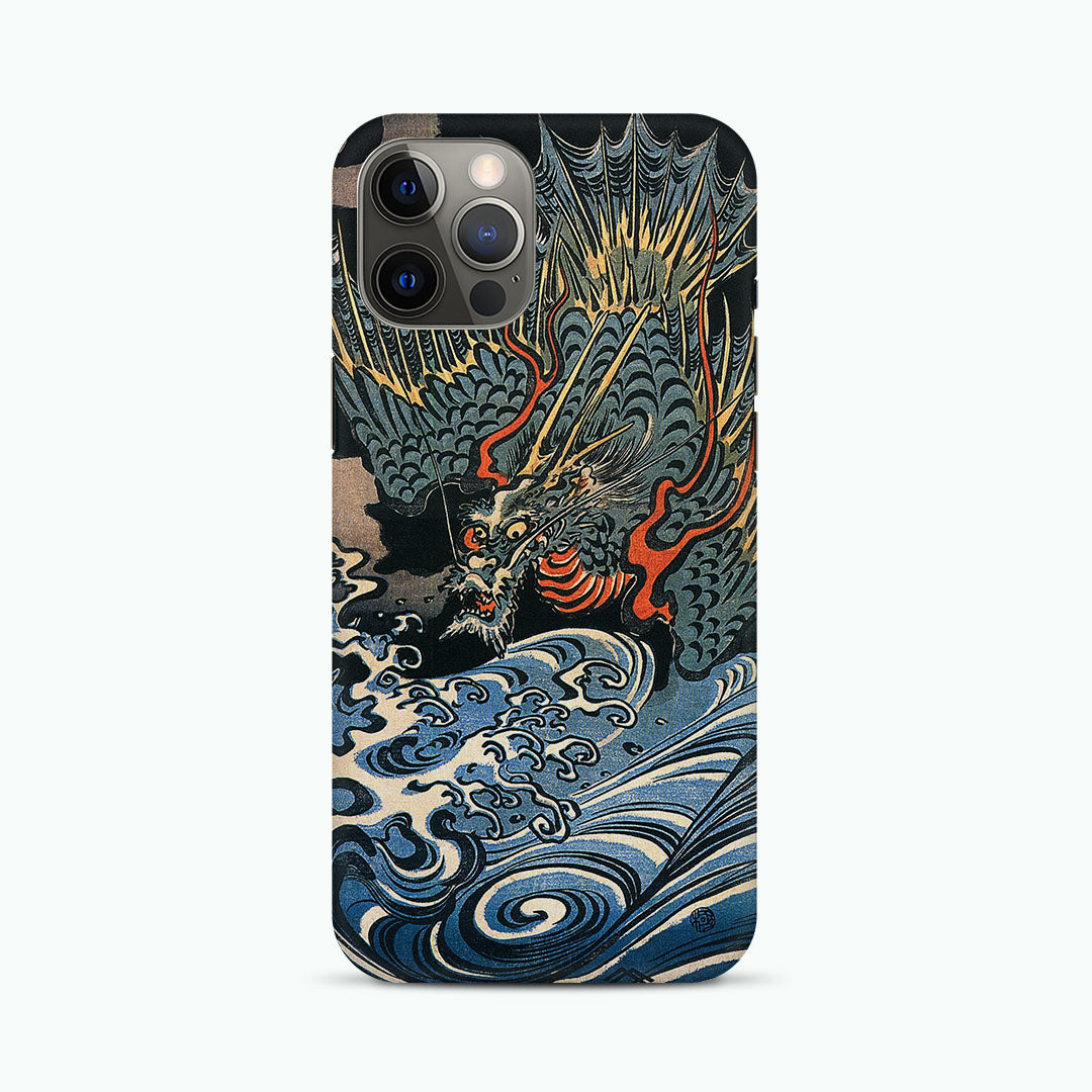 Dragon flying above turbulent waves by Utagawa Kuniyoshi Phone Case